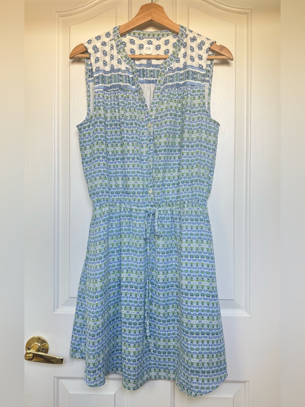 GAP Blue and Green Floral Print Dress with Pockets - Size S